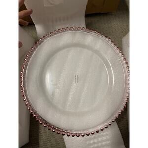 Clear Glass 12.6 Inch Dinner Plate With Beaded Rim - Set of 4 - Rose Gold *
